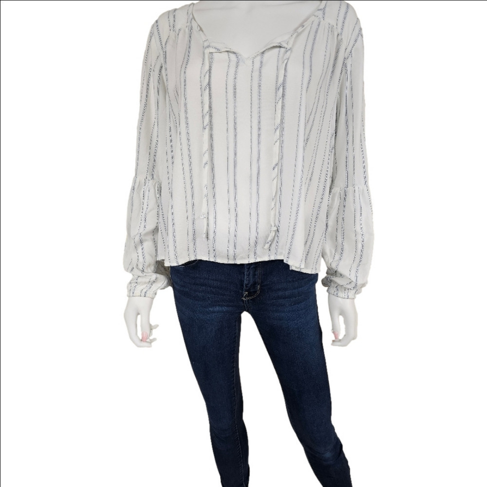 Arizona Jeans Pinstripe Long Sleeve Cropped Top Size L